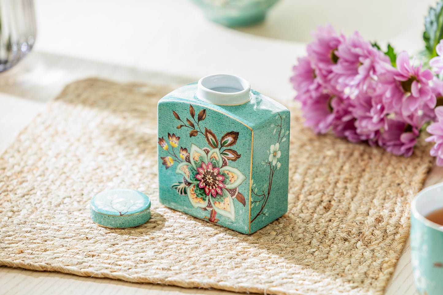 Peacock Lotus Garden Green Fine Porcelain Jar