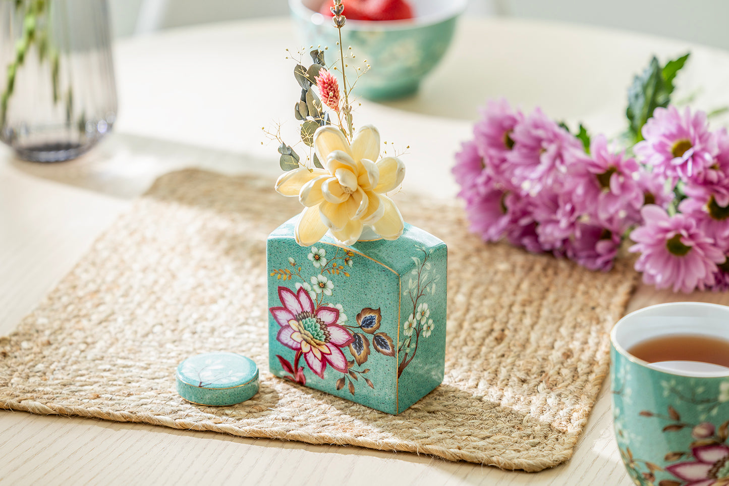 Peacock Lotus Garden Green Fine Porcelain Jar