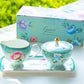 Grace Teaware Gift Boxed Mint Flower Garden Fine Porcelain Sugar Creamer & Serving Tray Set