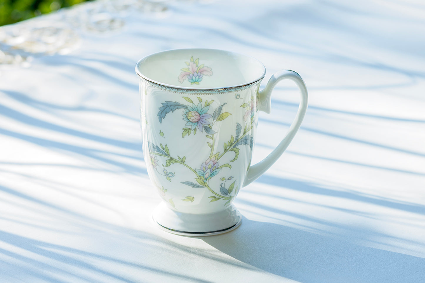 Gracie Bone China Lotus Garden Bone China Footed Mug lightweight mug bone china mug with gold trim