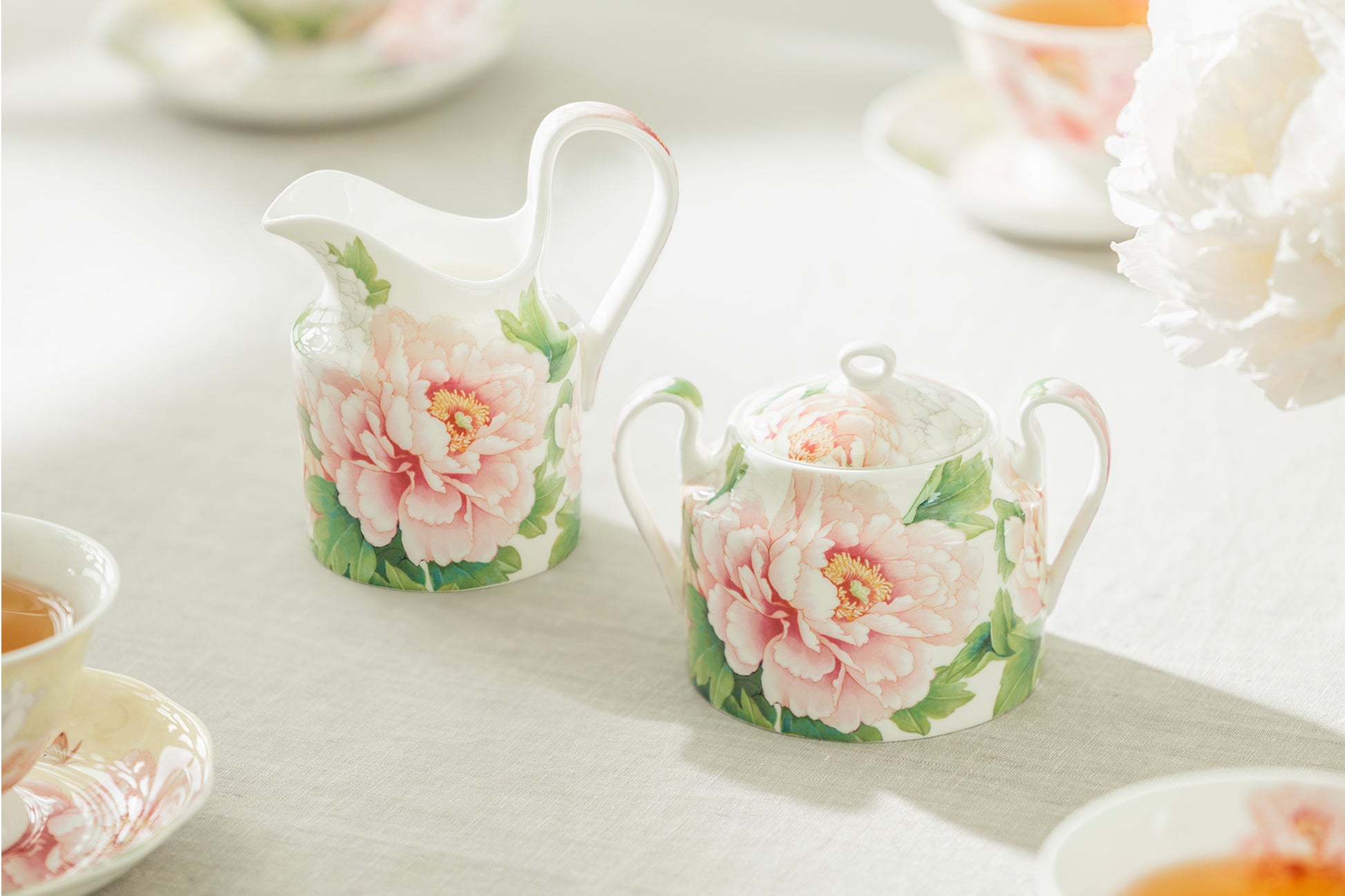 Gracie Bone China Empire Peony Bone China Sugar Bowl & Creamer