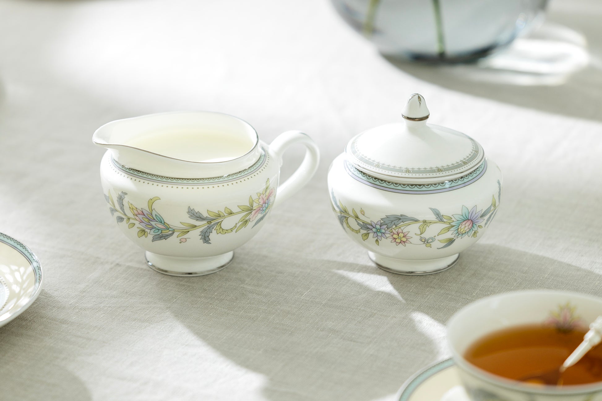 Gracie Bone China Lotus Garden Bone China Sugar Bowl & Creamer Set