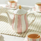 Grace Teaware Pink White Scallop Fine Porcelain Teapot