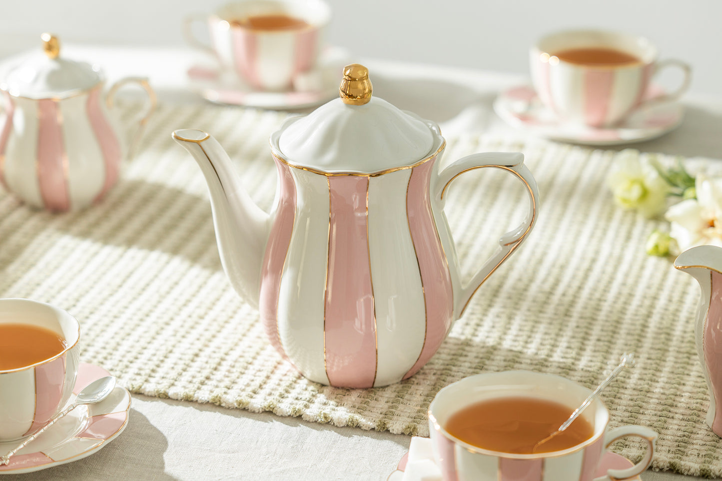 Grace Teaware Pink White Scallop Fine Porcelain Teapot