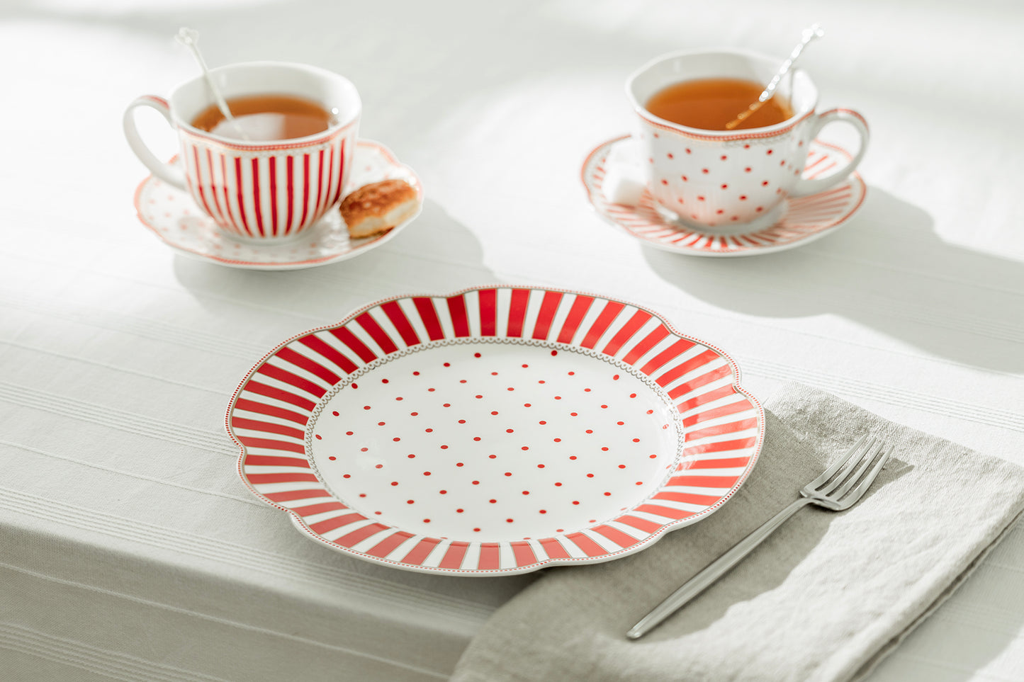 Red Josephine Stripes and Dots Fine Porcelain Dessert/Dinner Plate