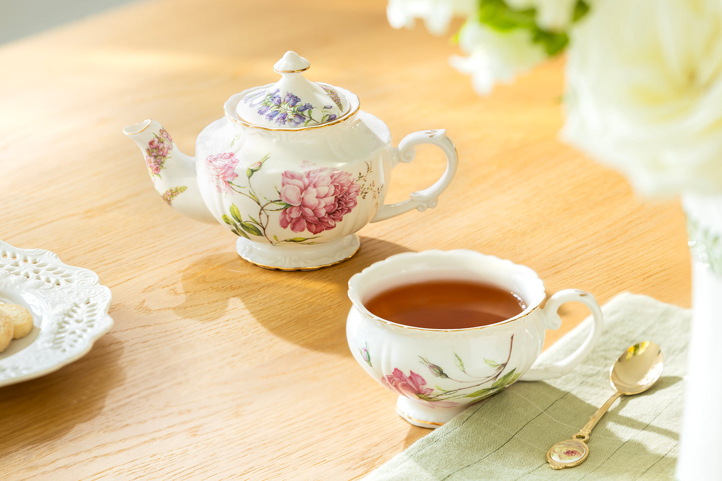 Pink Peony Bloom Fine Porcelain Tea For One Set
