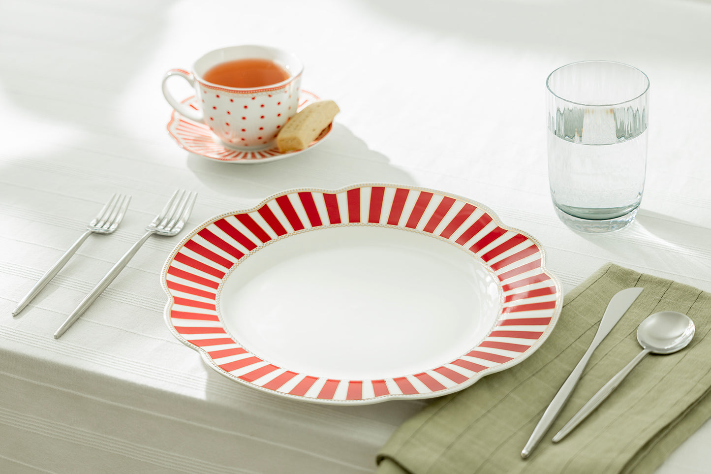 Red Josephine Stripes and Dots Fine Porcelain Dessert/Dinner Plate