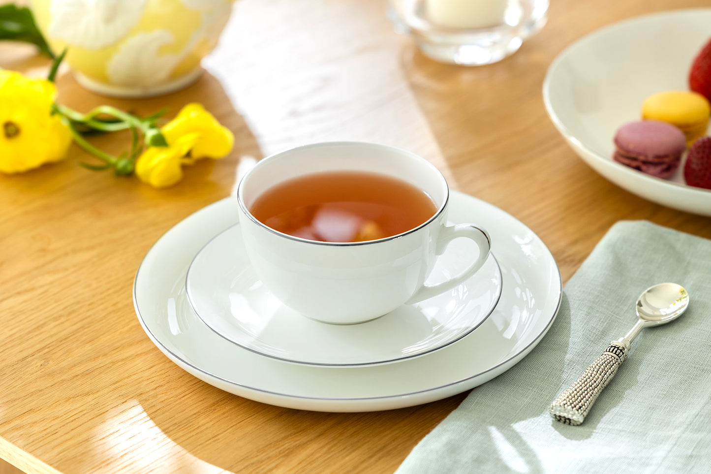 Silver Rim Blanc Bone China Cup and Saucer