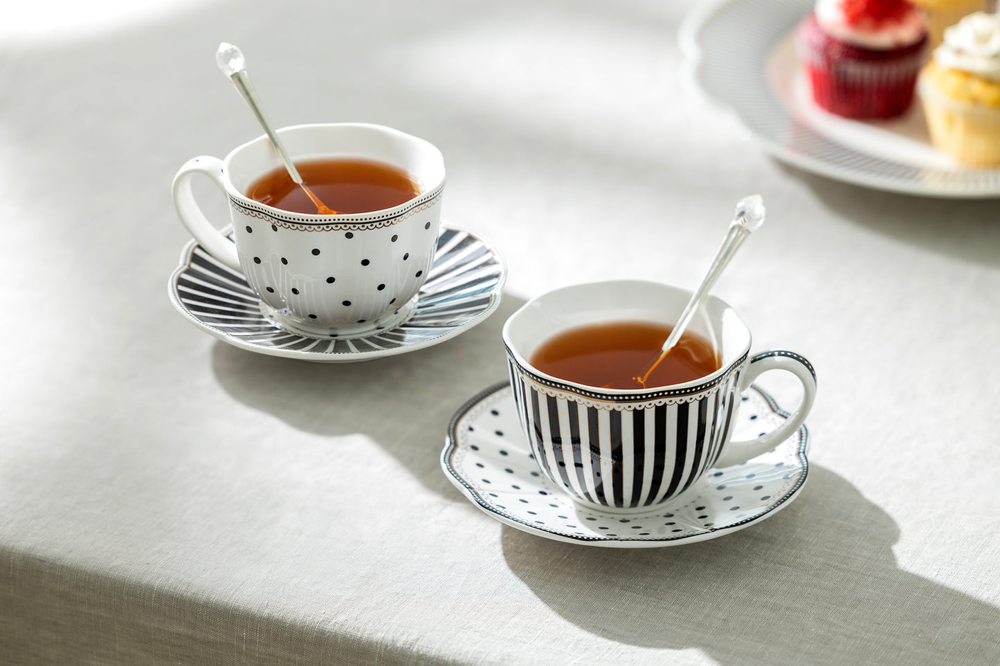 Black Josephine Stripes and Dots Fine Porcelain Tea Set