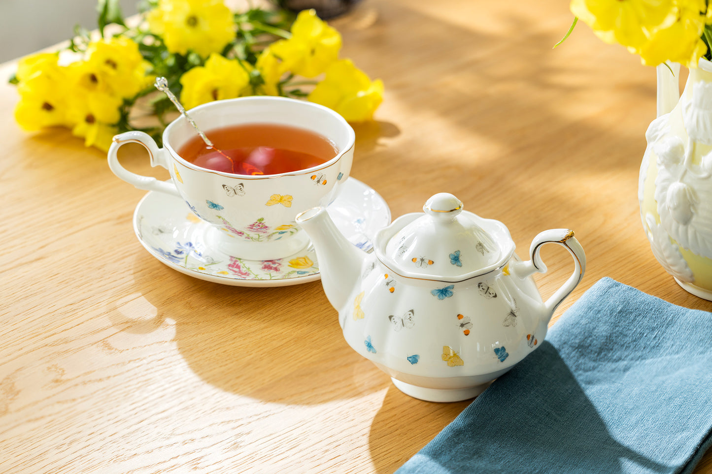 Butterfly Garden Fine Porcelain Tea For One Set