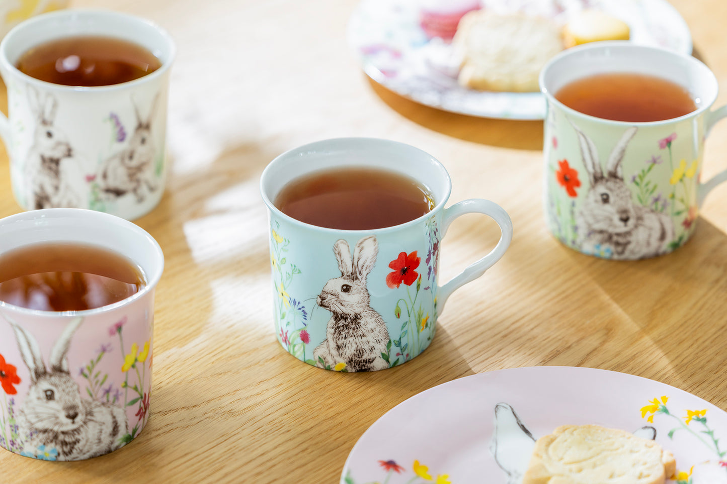 Flower Bunny Bone China 4-Color Assorted Mugs