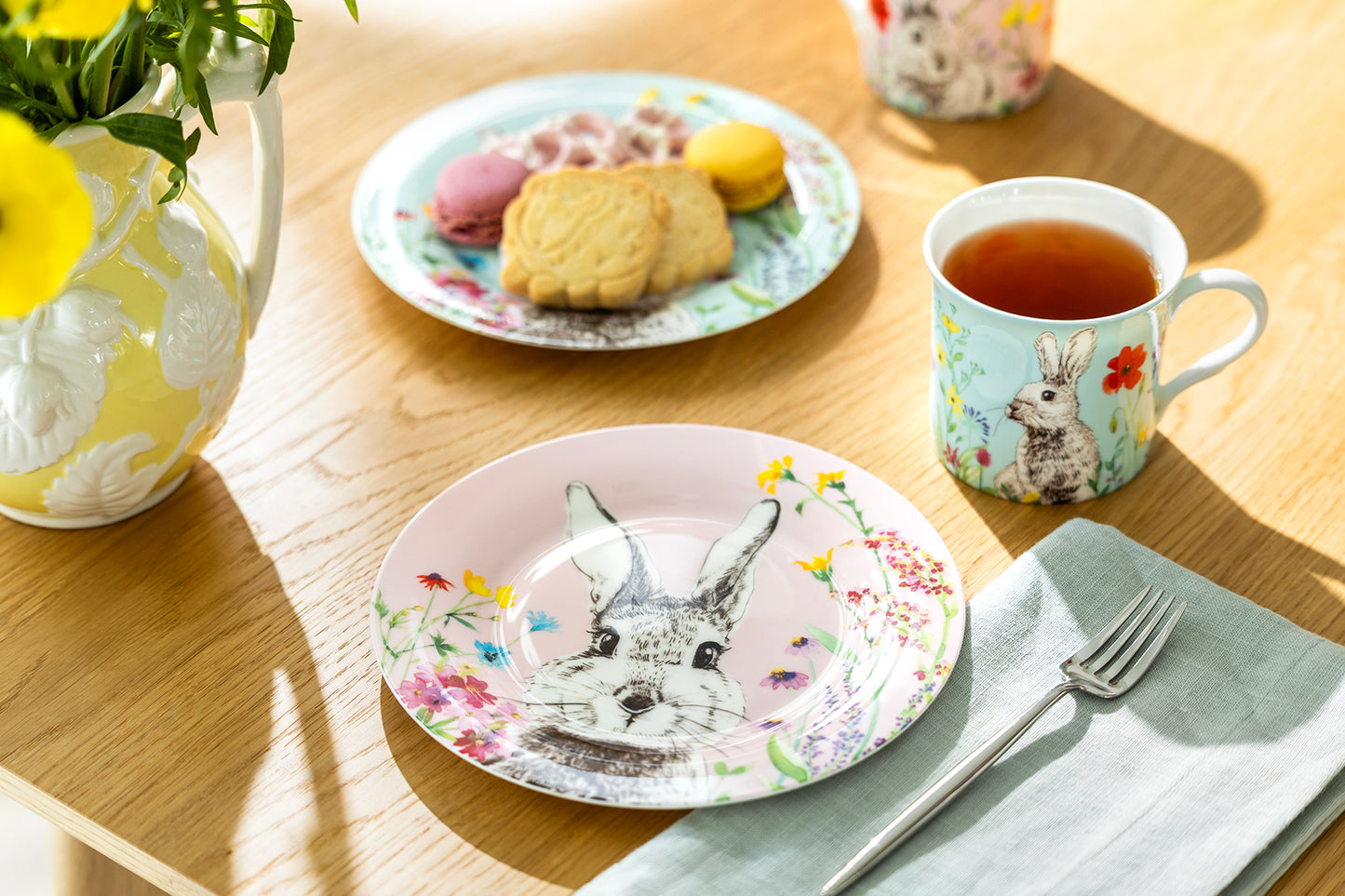 7.5" Flower Bunny Bone China Dessert Plate