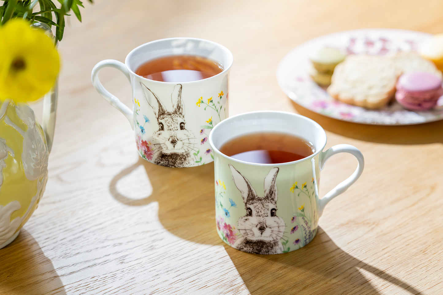 Green & White Flower Bunny Bone China Assorted Mugs
