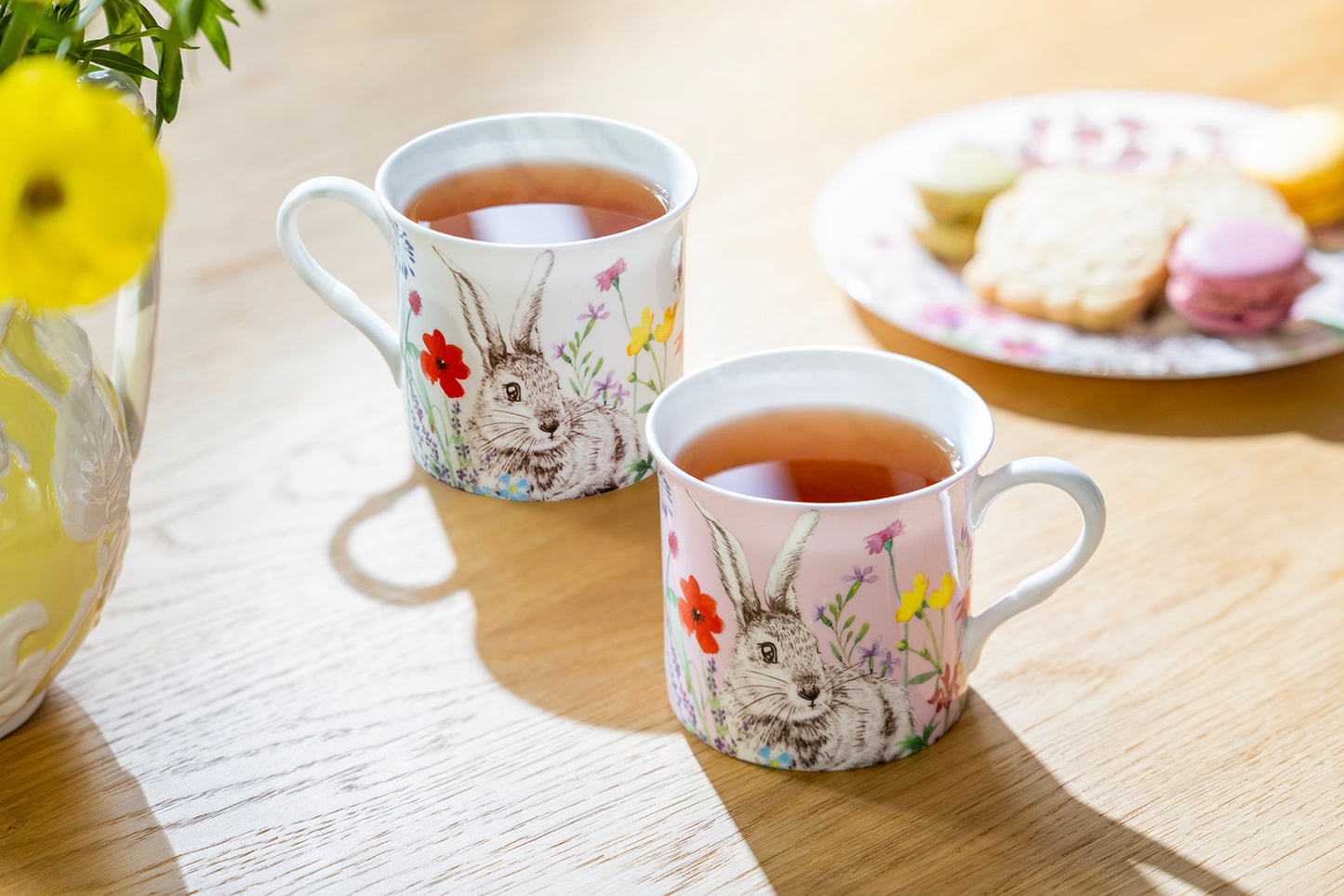 Pink & White Flower Bunny Bone China Assorted Mugs