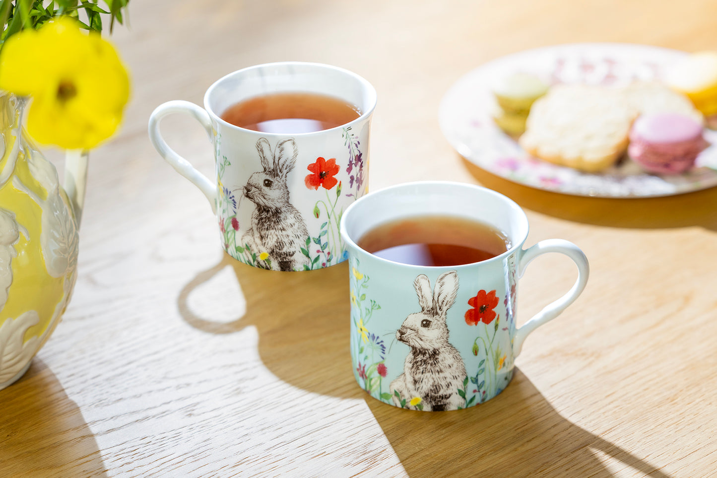 Blue & White Flower Bunny Bone China Assorted Mugs