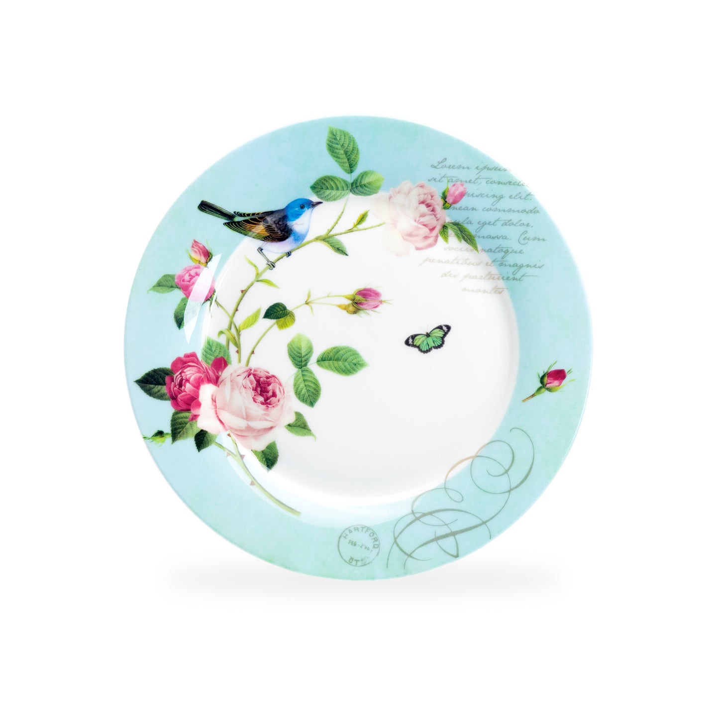 7.5" Blue Jay Pink Rose Garden Bone China Dessert Plate