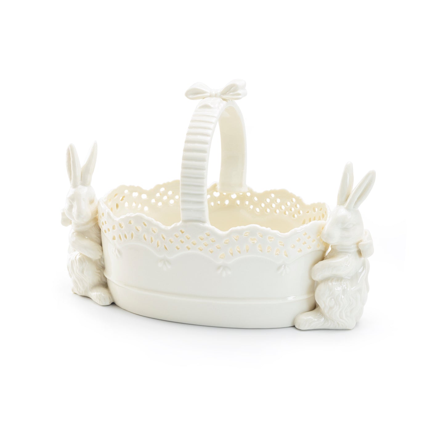 Bunny Figurine Fine Porcelain Basket