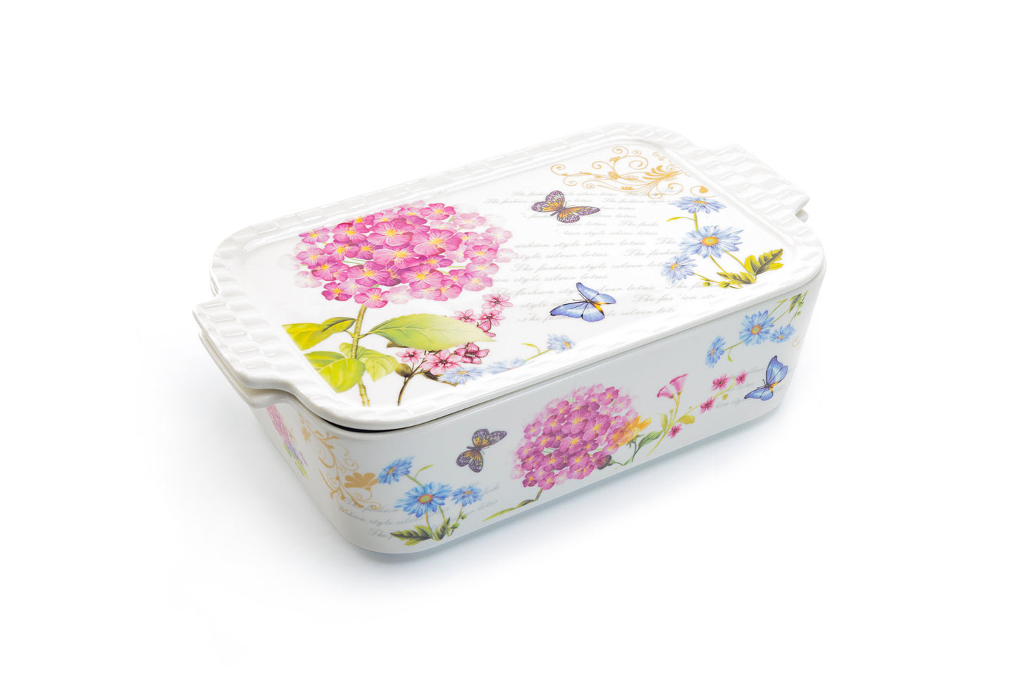 Grace Pantry 12" Hydrangea Butterfly 2 qt. Rectangular Casserole