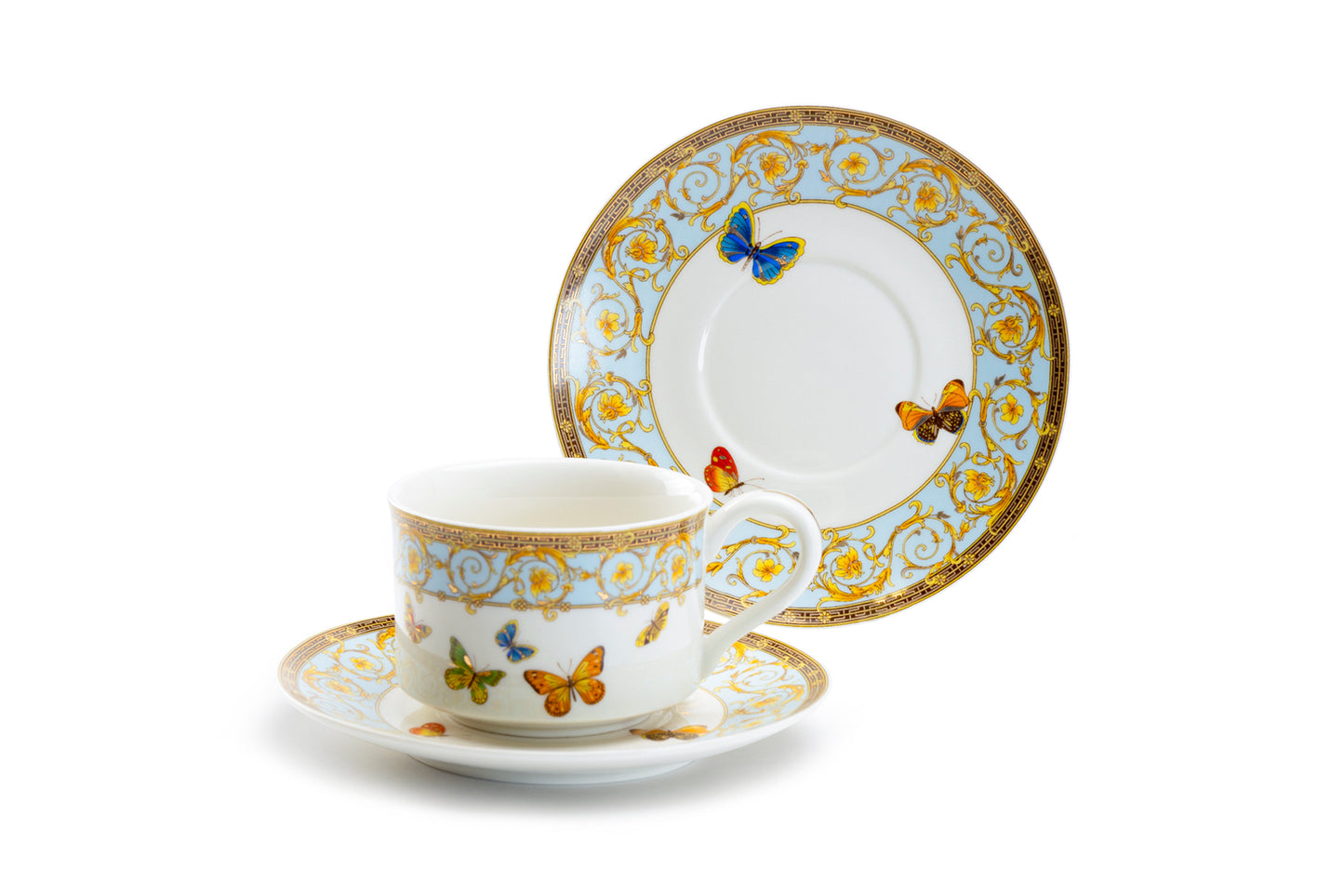 Grace Butterflies with Blue Ornament Fine Porcelain Cup and Saucer Set