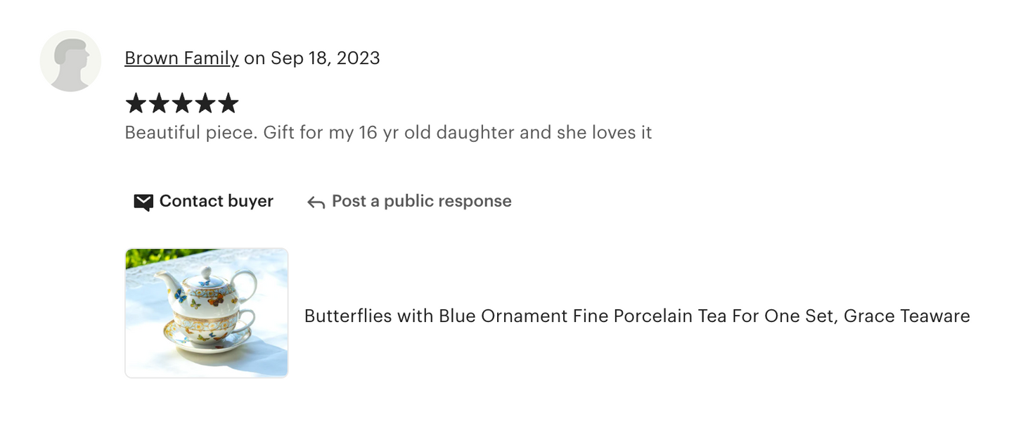 Butterflies with Blue Ornament Fine Porcelain Tea For One Set