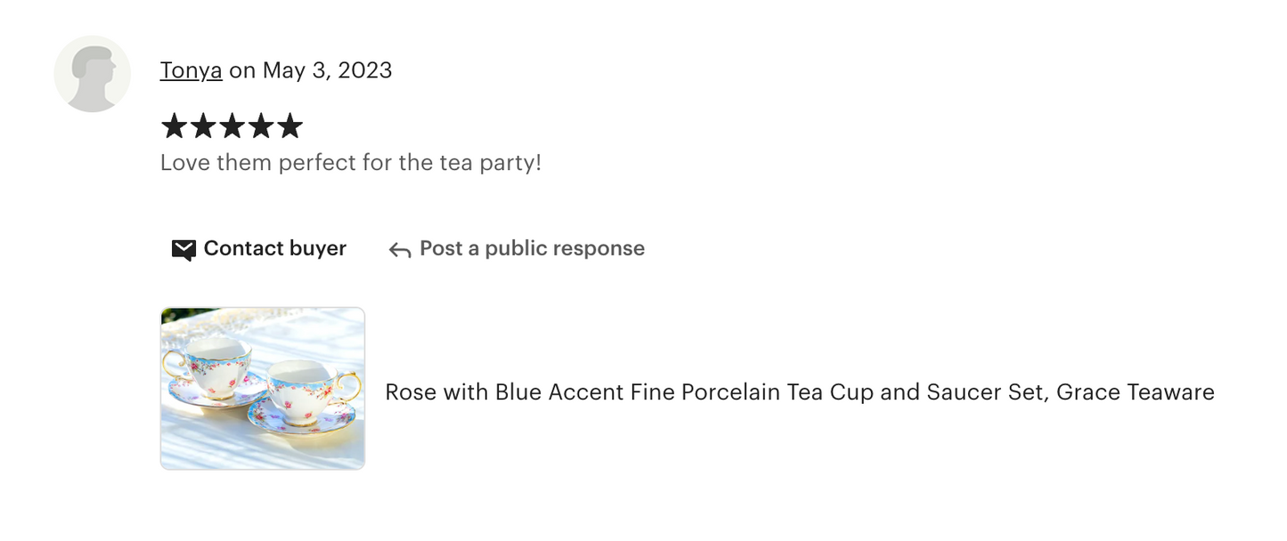 Rose with Blue Accent Fine Porcelain Tea Cup and Saucer