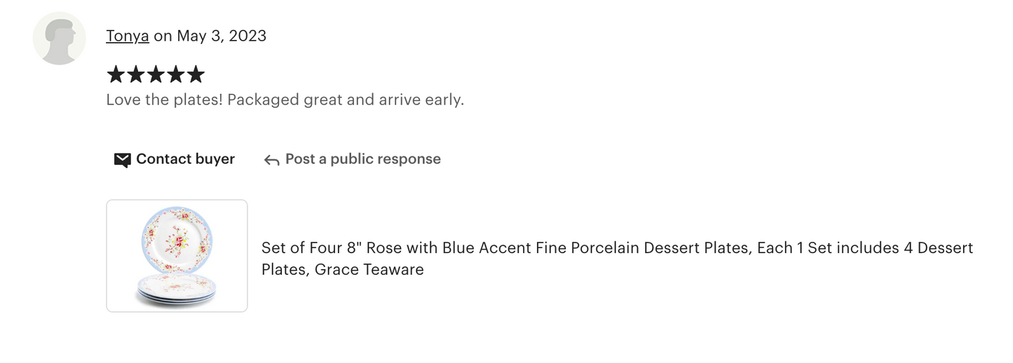 Rose with Blue Accent Fine Porcelain Dessert Plate