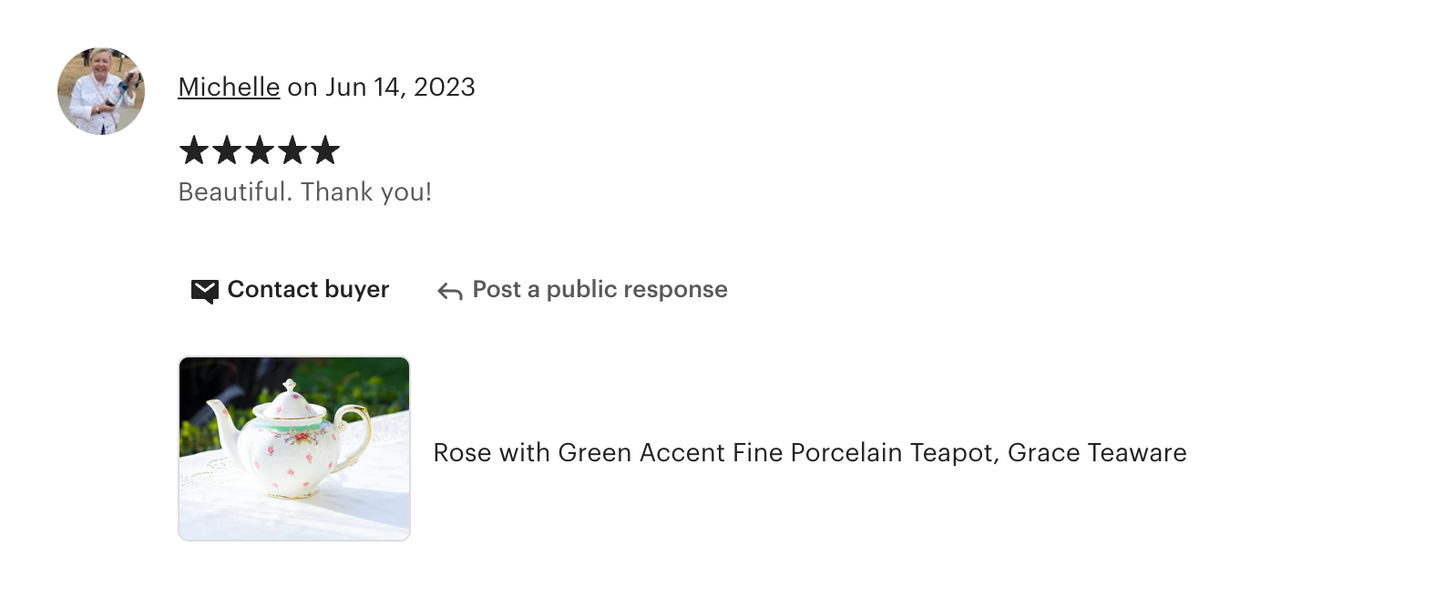 Rose with Green Accent Fine Porcelain Teapot