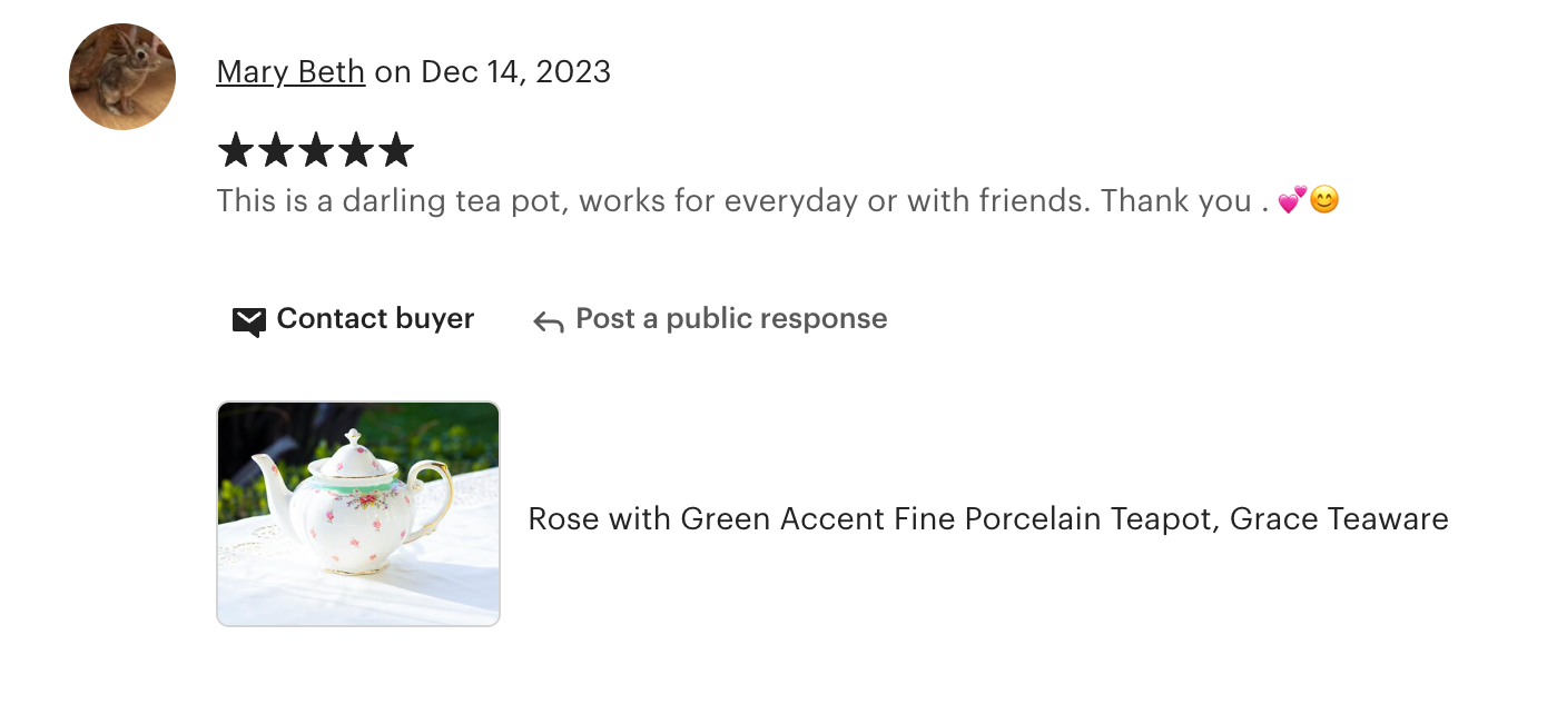 Rose with Green Accent Fine Porcelain Teapot