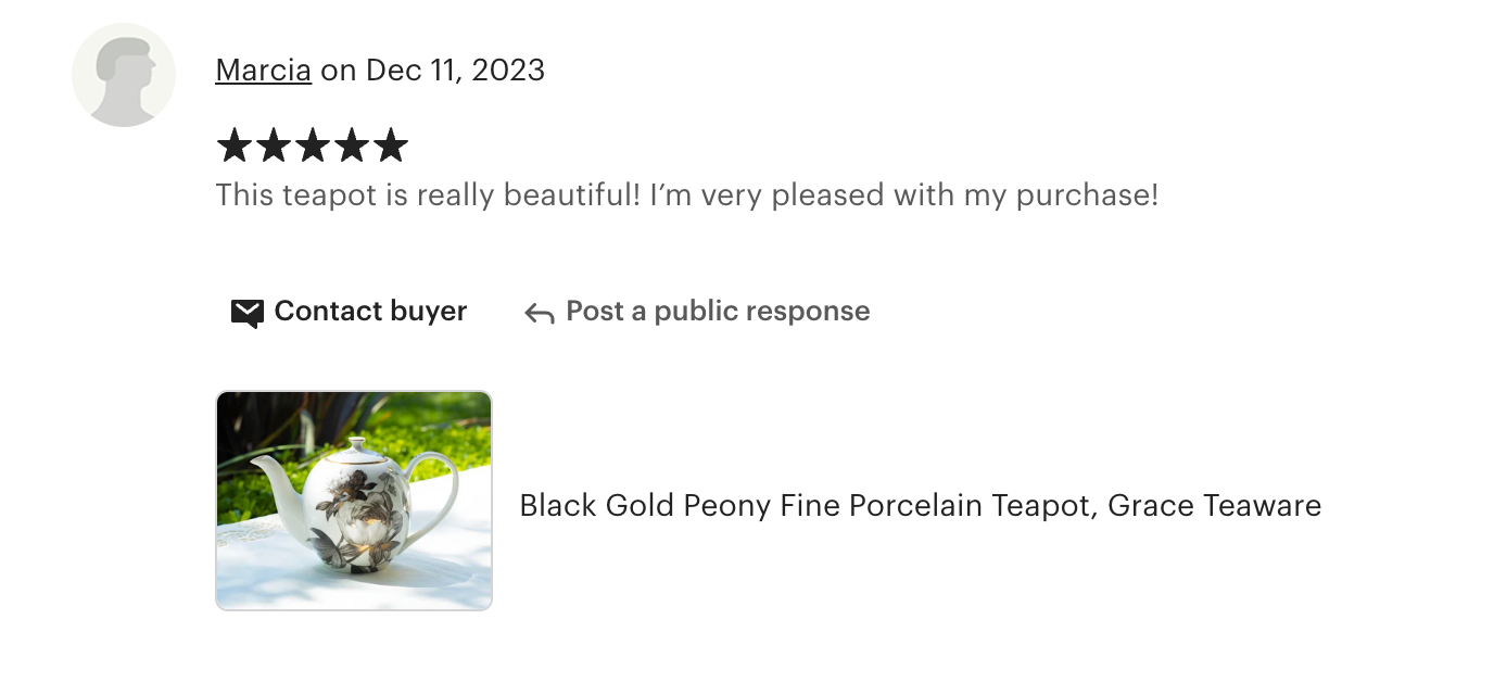 Black Gold Peony Fine Porcelain Teapot