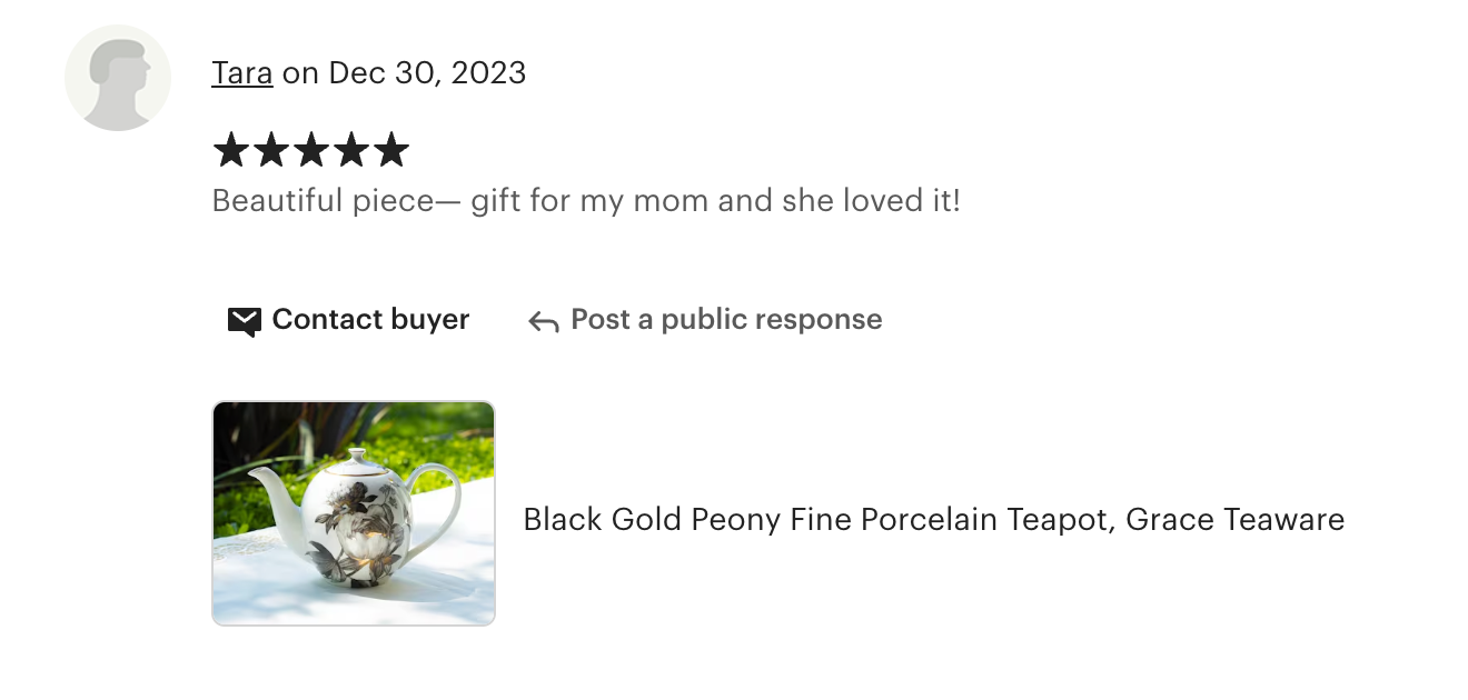 Black Gold Peony Fine Porcelain Teapot