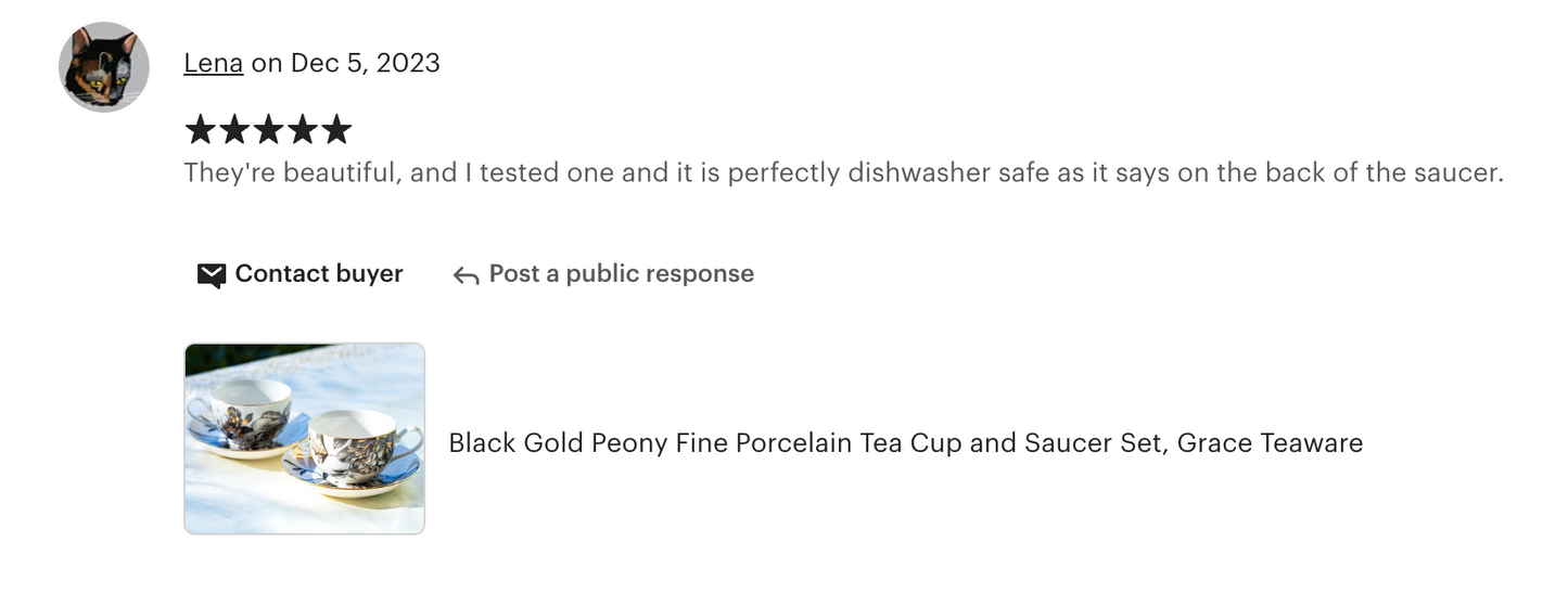 Black Gold Peony Fine Porcelain Tea Cup and Saucer