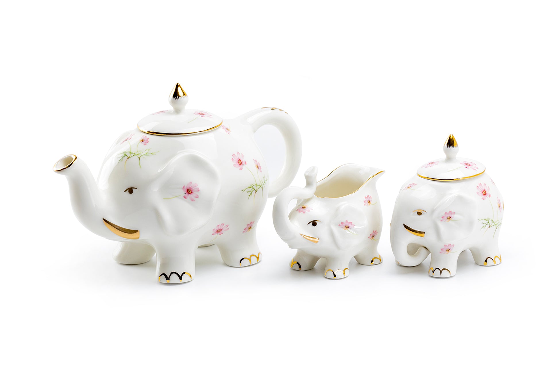 Grace Teaware Pink Flower Elephant Fine Porcelain 3-Piece Tea Set