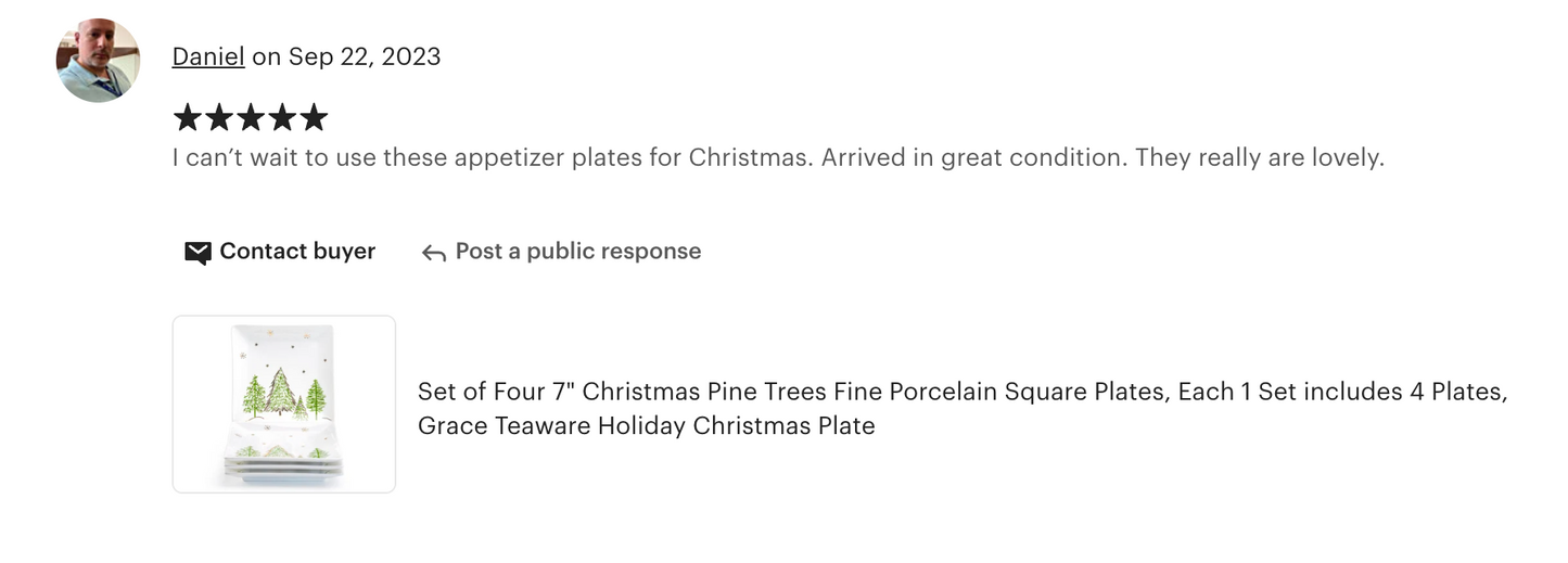 Christmas Pine Trees Fine Porcelain Square Dessert/Dinner Plate