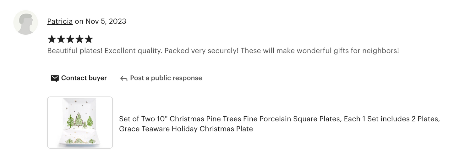 Christmas Pine Trees Fine Porcelain Square Dessert/Dinner Plate