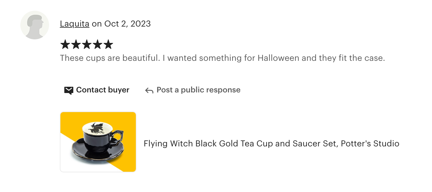 Halloween Witch Black Gold Tea Cup and Saucer