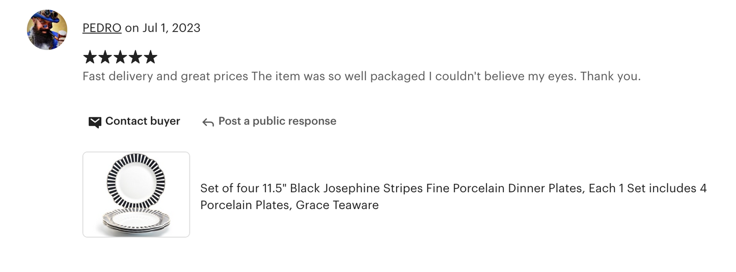 Black Josephine Stripes and Dots Fine Porcelain Dessert/Dinner Plate
