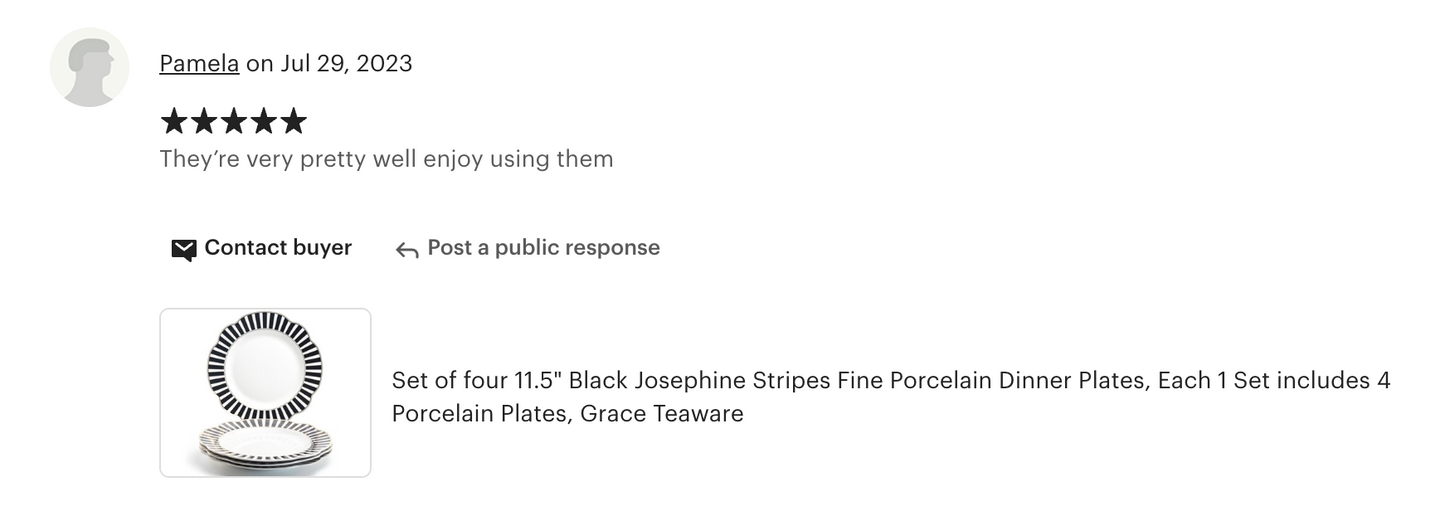 Black Josephine Stripes and Dots Fine Porcelain Dessert/Dinner Plate