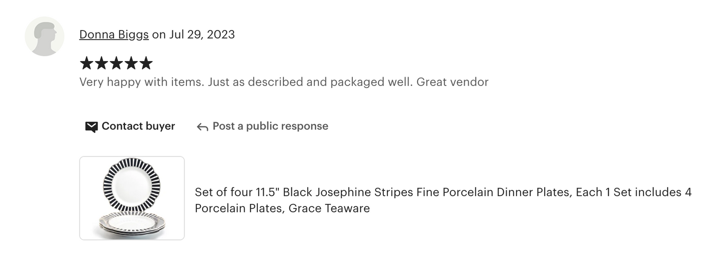 Black Josephine Stripes and Dots Fine Porcelain Dessert/Dinner Plate