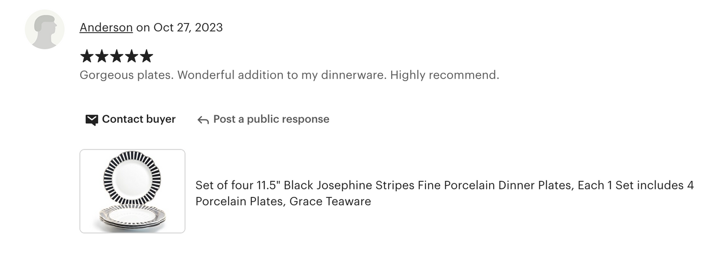 Black Josephine Stripes and Dots Fine Porcelain Dessert/Dinner Plate
