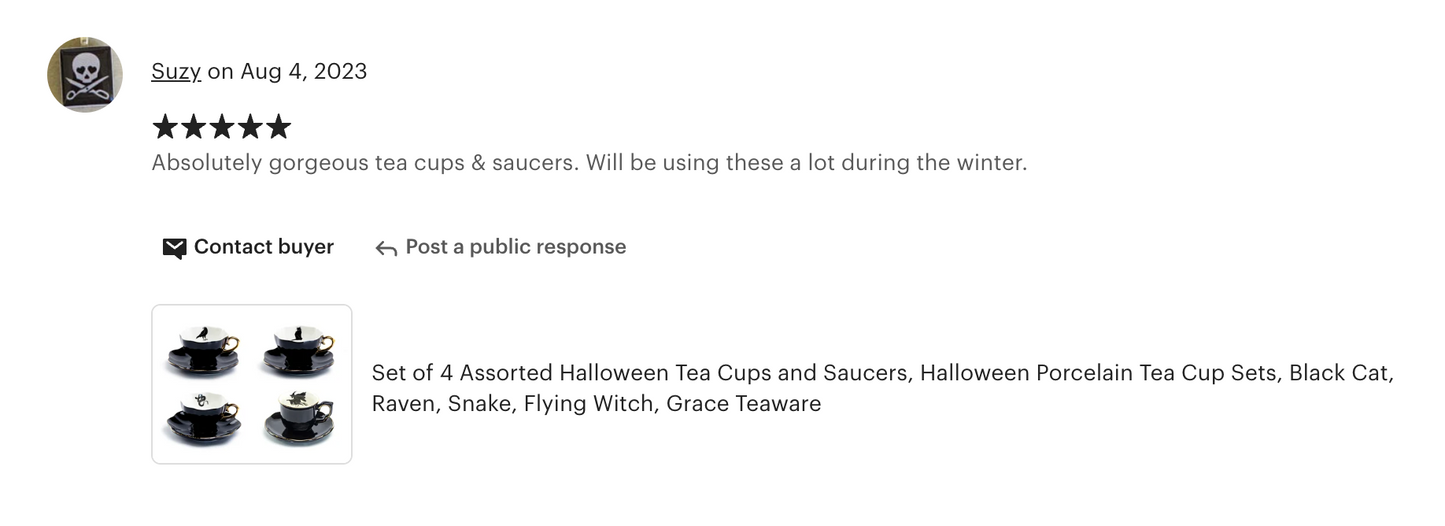 4 Assorted Halloween Tea Cup and Saucer Sets - Raven, Cat, Snake, Witch