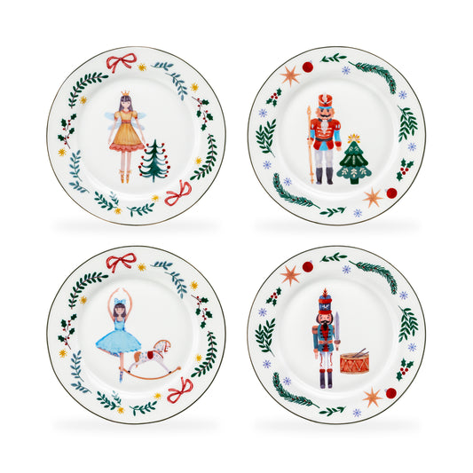 8" Assorted Nutcracker Wonderland Salad/Dessert Plate Set of 4
