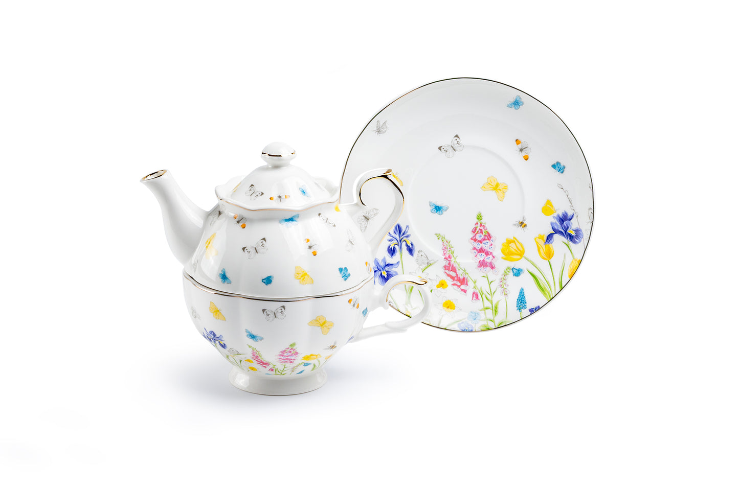 Butterfly Garden Fine Porcelain Tea For One Set