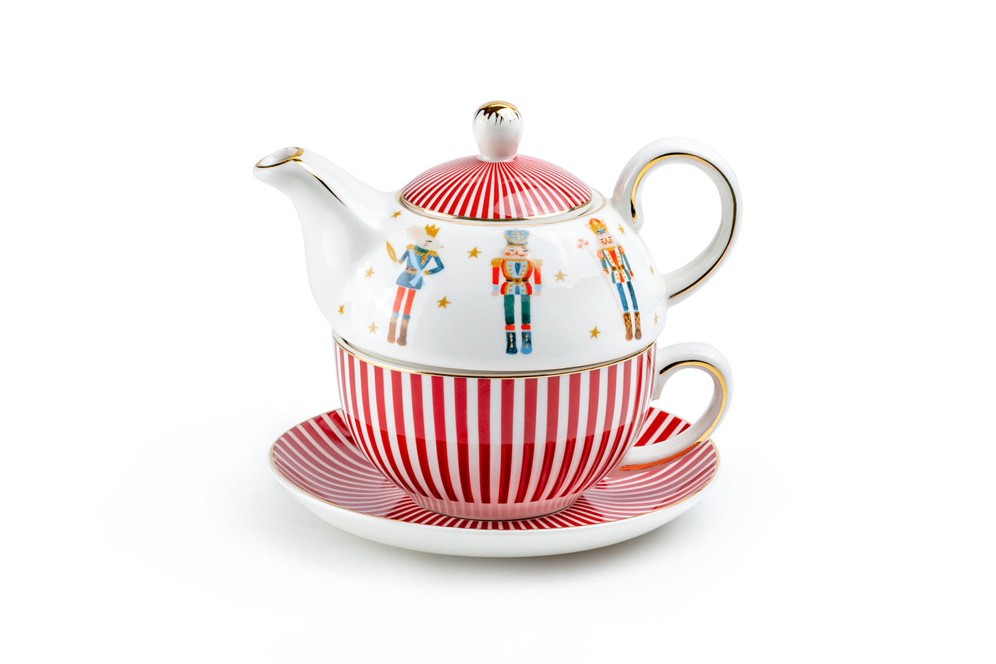 Nutcracker Wonderland Red Stripes Fine Porcelain Tea For One Set