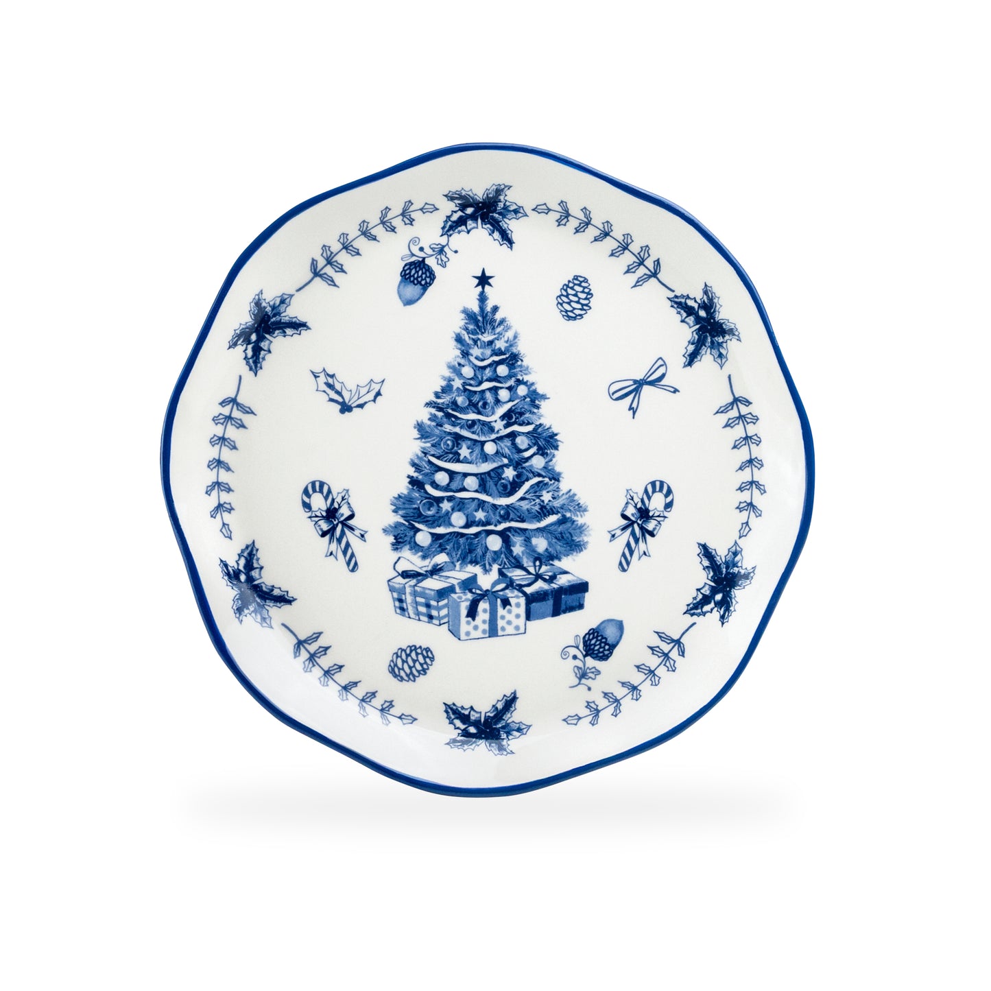 Blue Holly Christmas Tree Dessert/Dinner Plate
