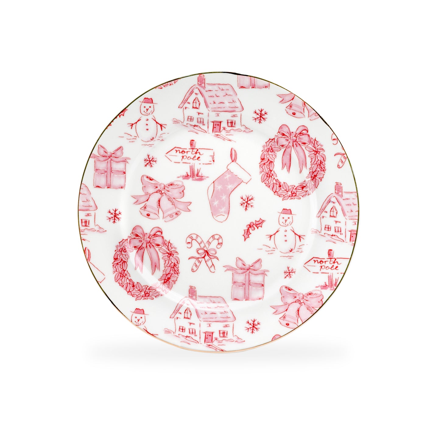 Christmas Pink Bow Fine Porcelain Dessert/Dinner Plate