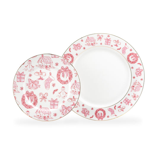 Christmas Pink Bow Fine Porcelain Dessert/Dinner Plate