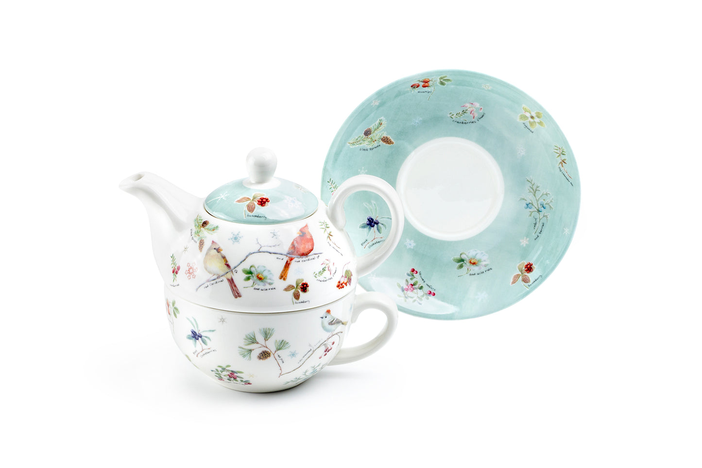 Winter Cardinals Fine Porcelain Tea For One Set