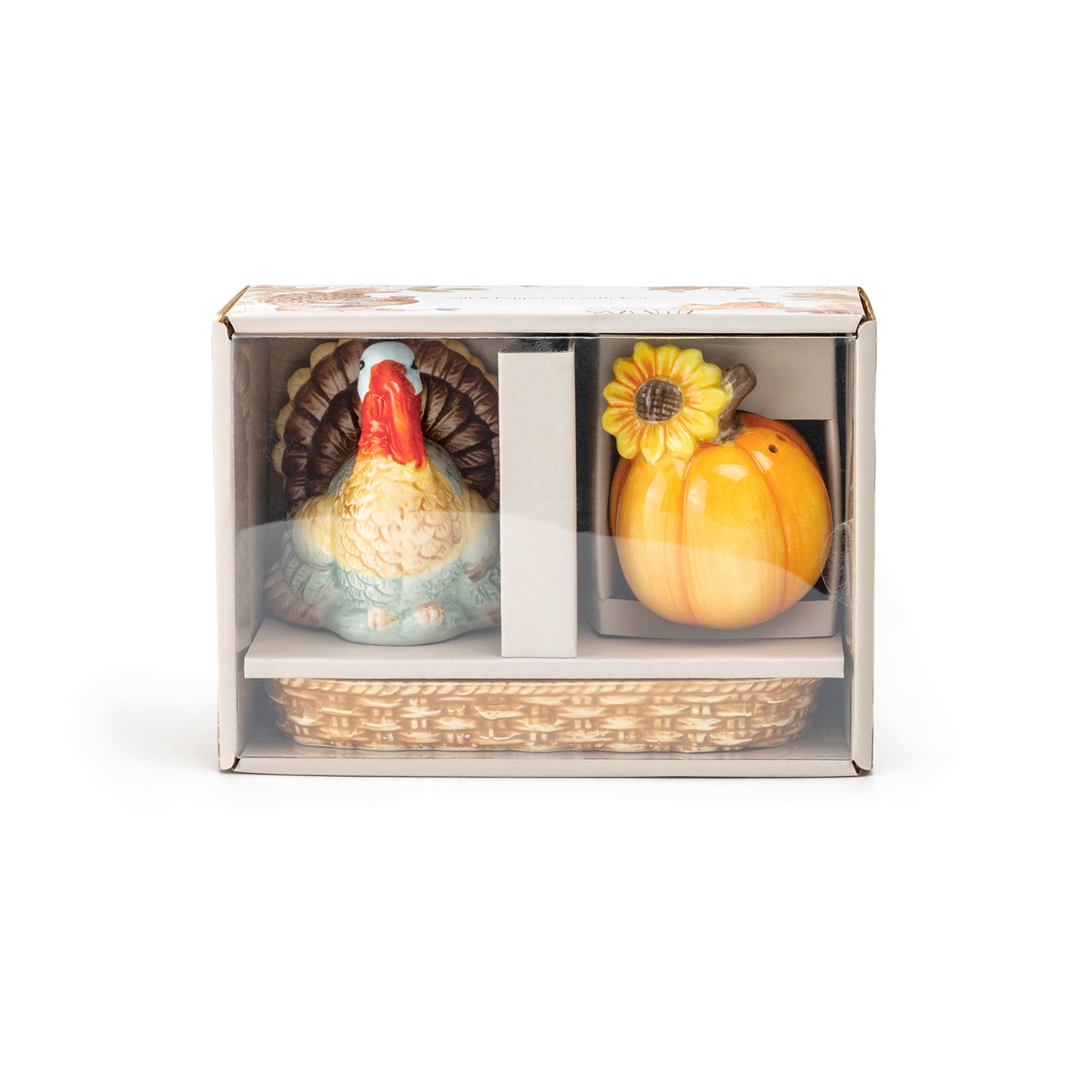 Gift Boxed Turkey and Pumpkin Salt and Pepper Shaker Set