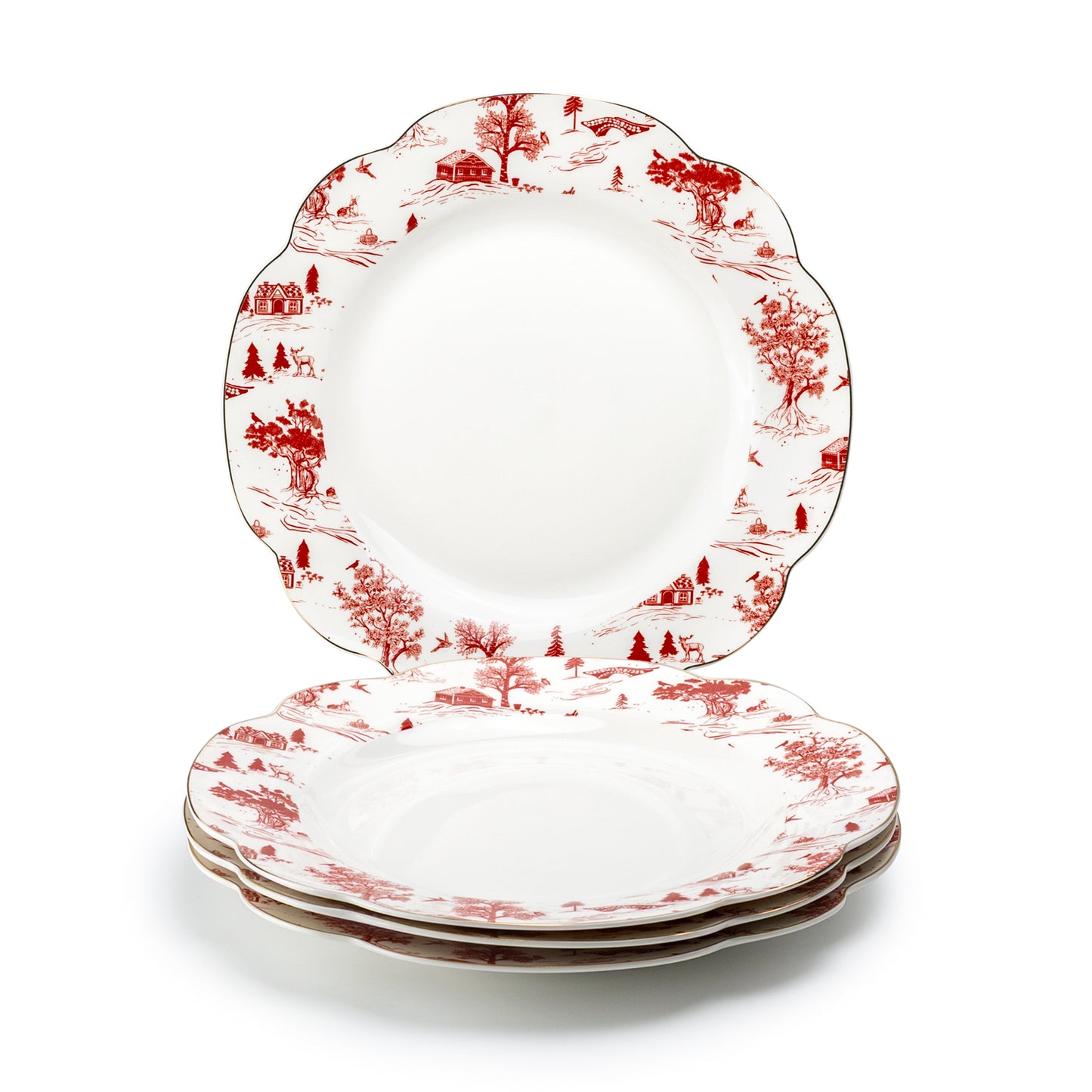 Red Village Fine Porcelain Dessert/Dinner Plate