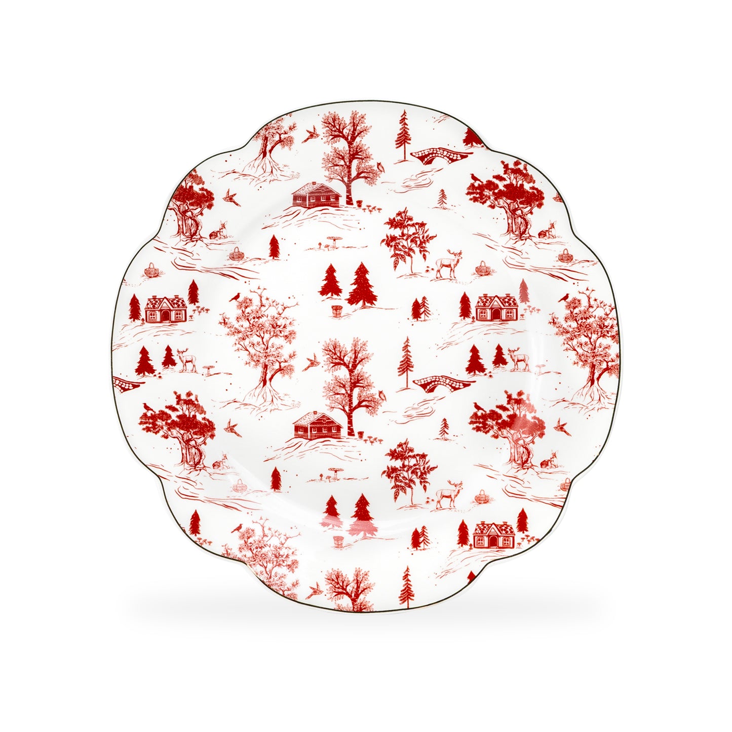 Red Village Fine Porcelain Dessert/Dinner Plate